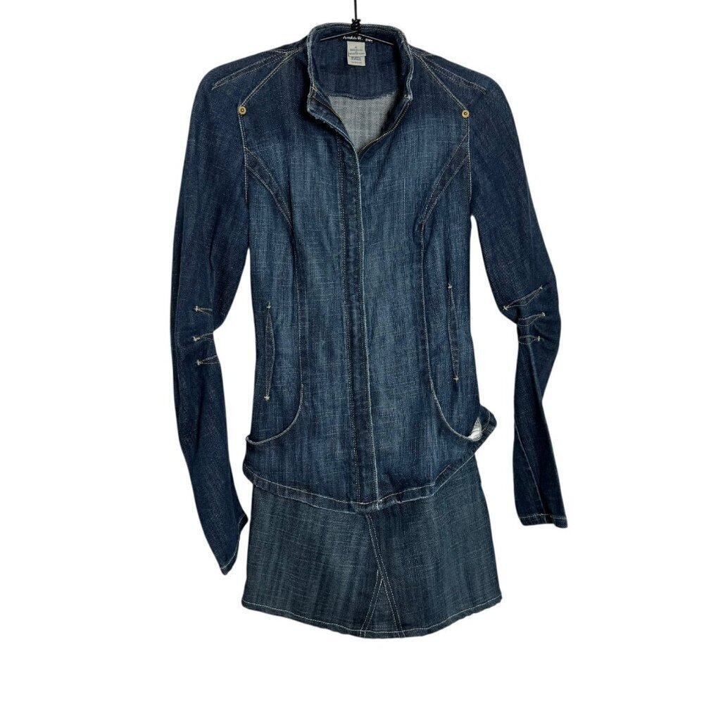 Frankie B. Jeans Denim Jacket and skirt suit size 4 zip front jacket mini skirt - Picture 2 of 12